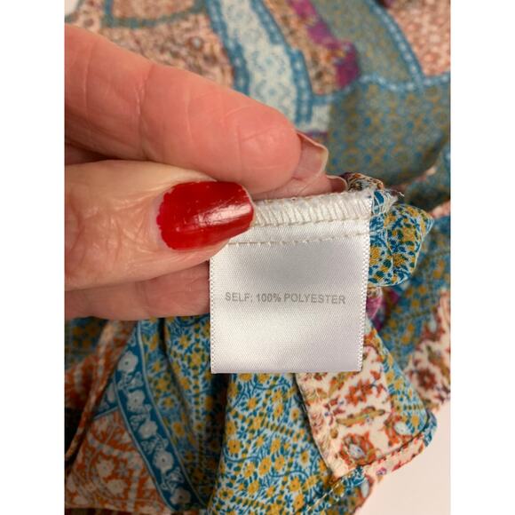 Rose + Olive Womens Blouse SZ 3X Multi Patchwork Print Flutter Sleeves Boho - Picture 7 of 10